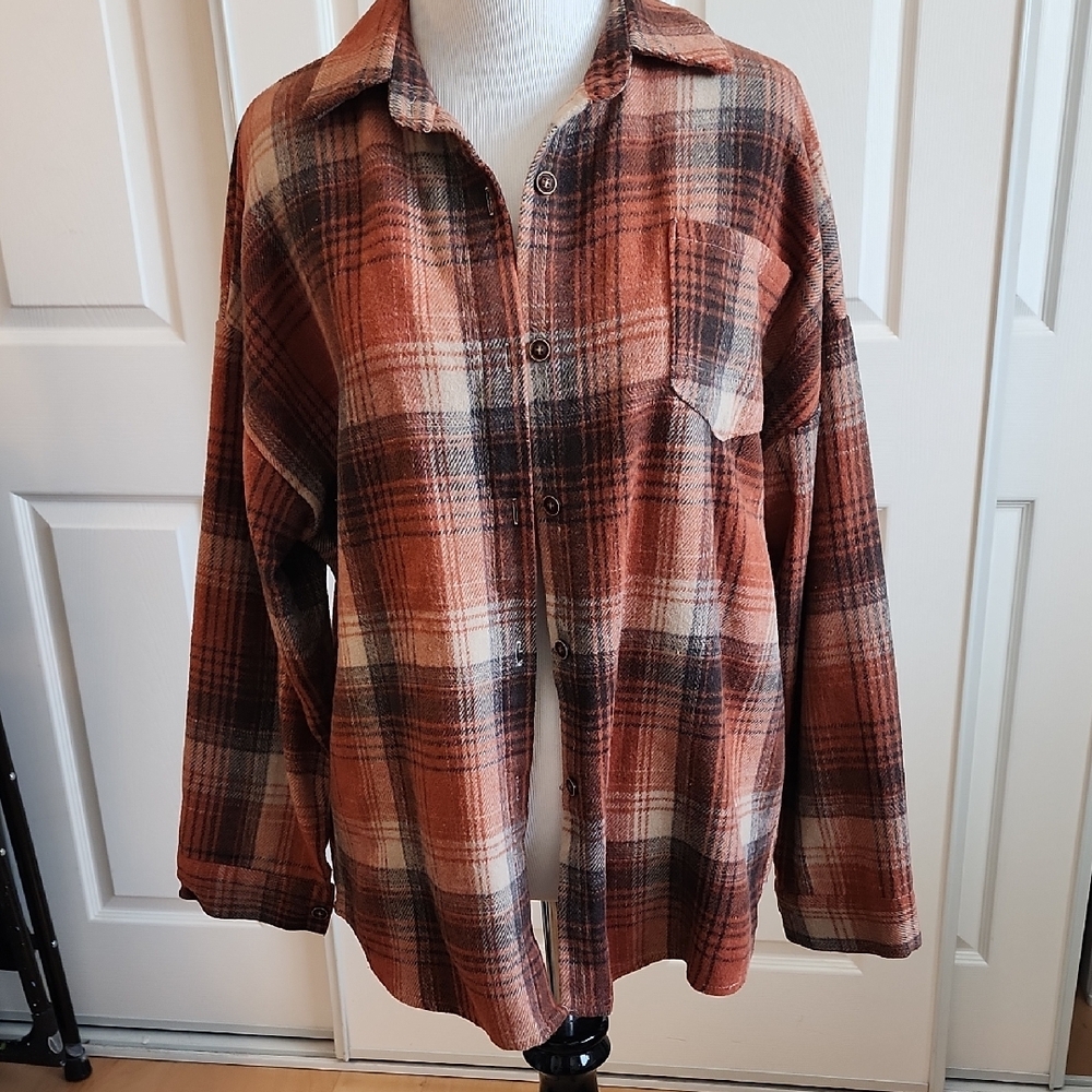 Plaid Flannel Shirt in Rust and Black